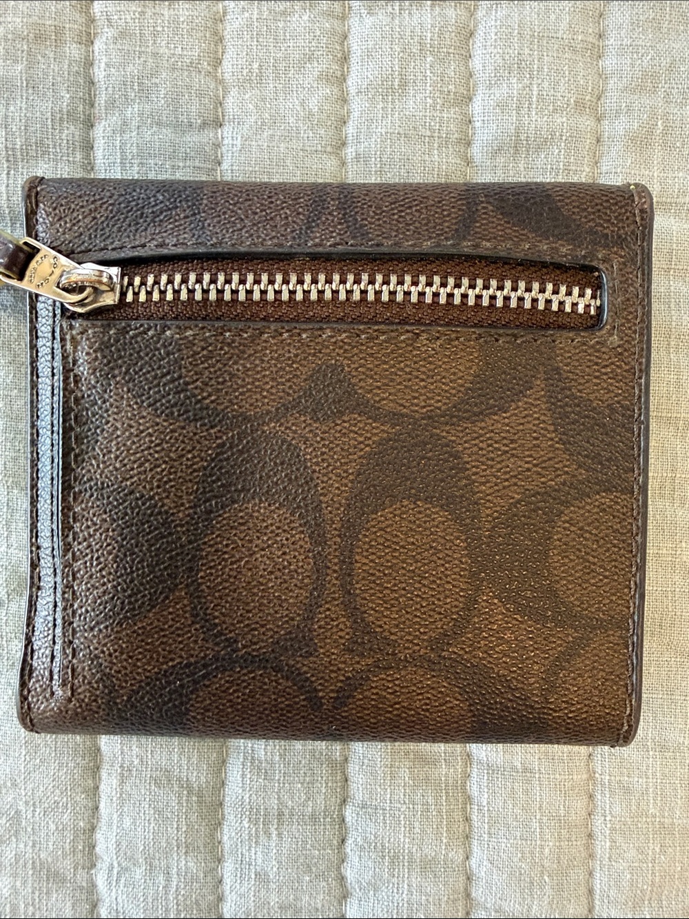 Coach Brown Signature Compact Wallet with Gold Logo - Picture 2 of 6